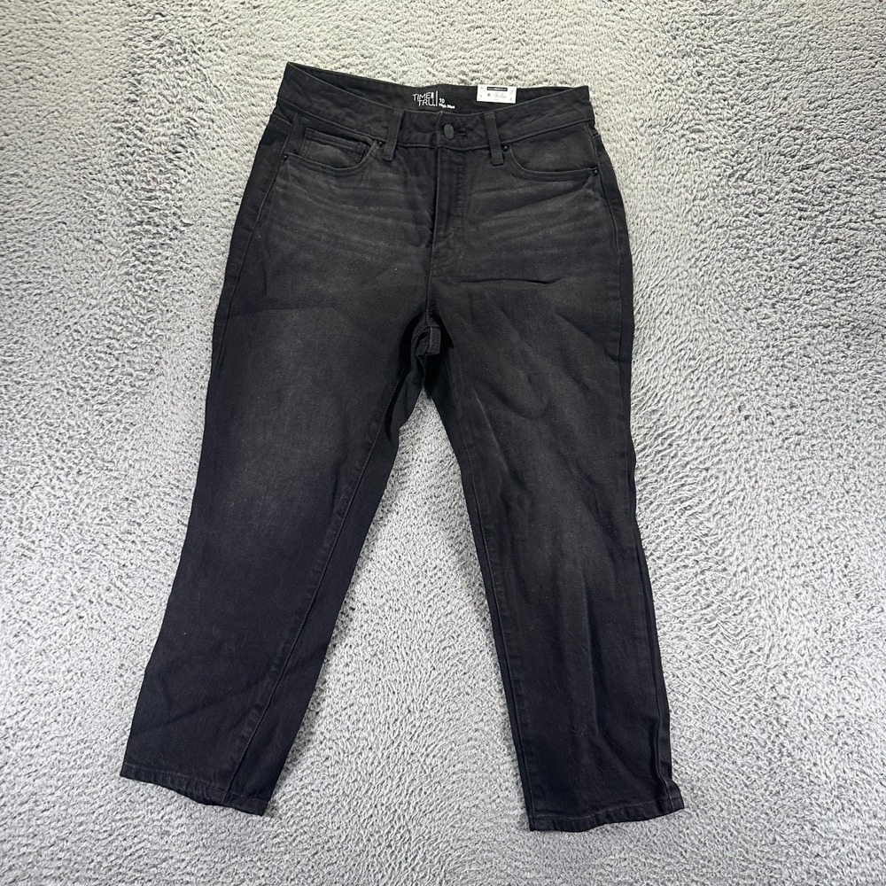 Time & Tru Jeans Womens 10 Black Cotton Denim Cropped High-Rise Faded Workwear